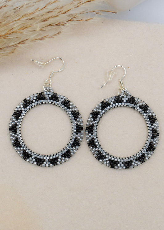 beaded hoops black and transparent