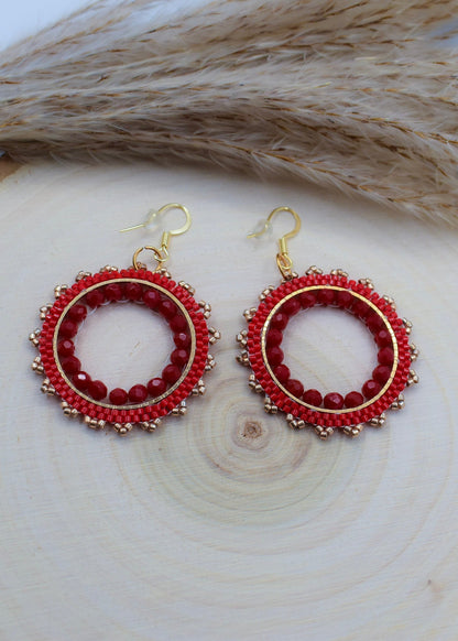 beaded red jewelry earrings round