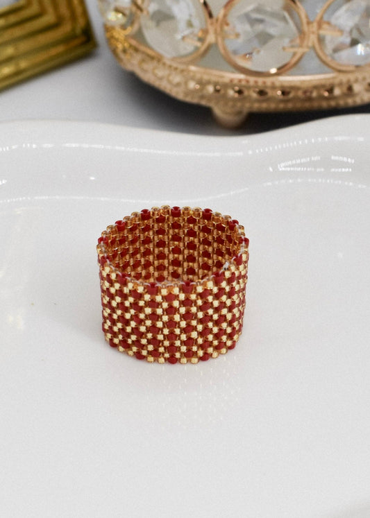 beaded ring miyuki red beads