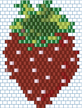 Pixel art strawberry on a grid background