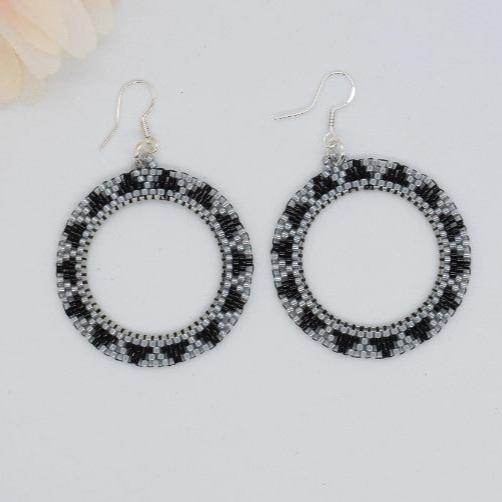 black and silver beaded hoop earrings