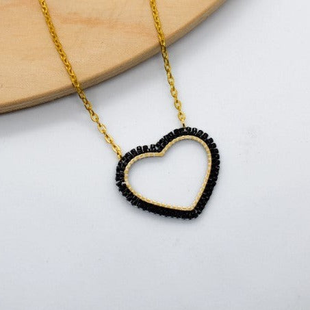 Black Miyuki heart neckalce