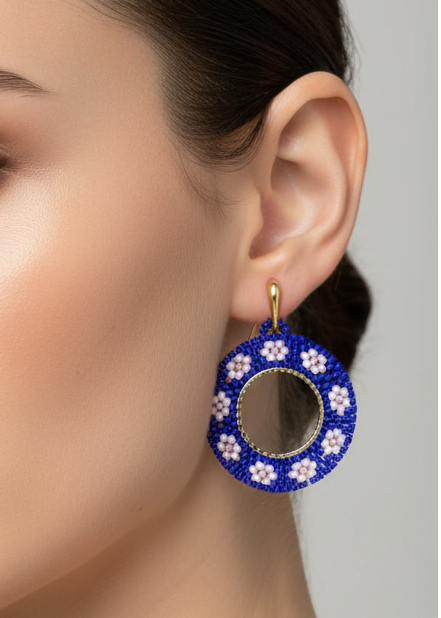 Blue Floral Earrings – Handmade Bohemian Miyuki Bead Earrings