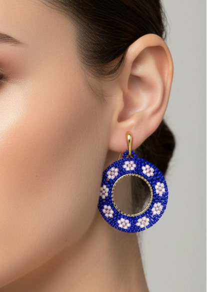 Blue Floral Earrings – Handmade Bohemian Miyuki Bead Earrings