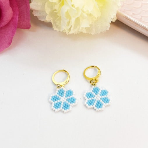 Blue daisy hoop earrings