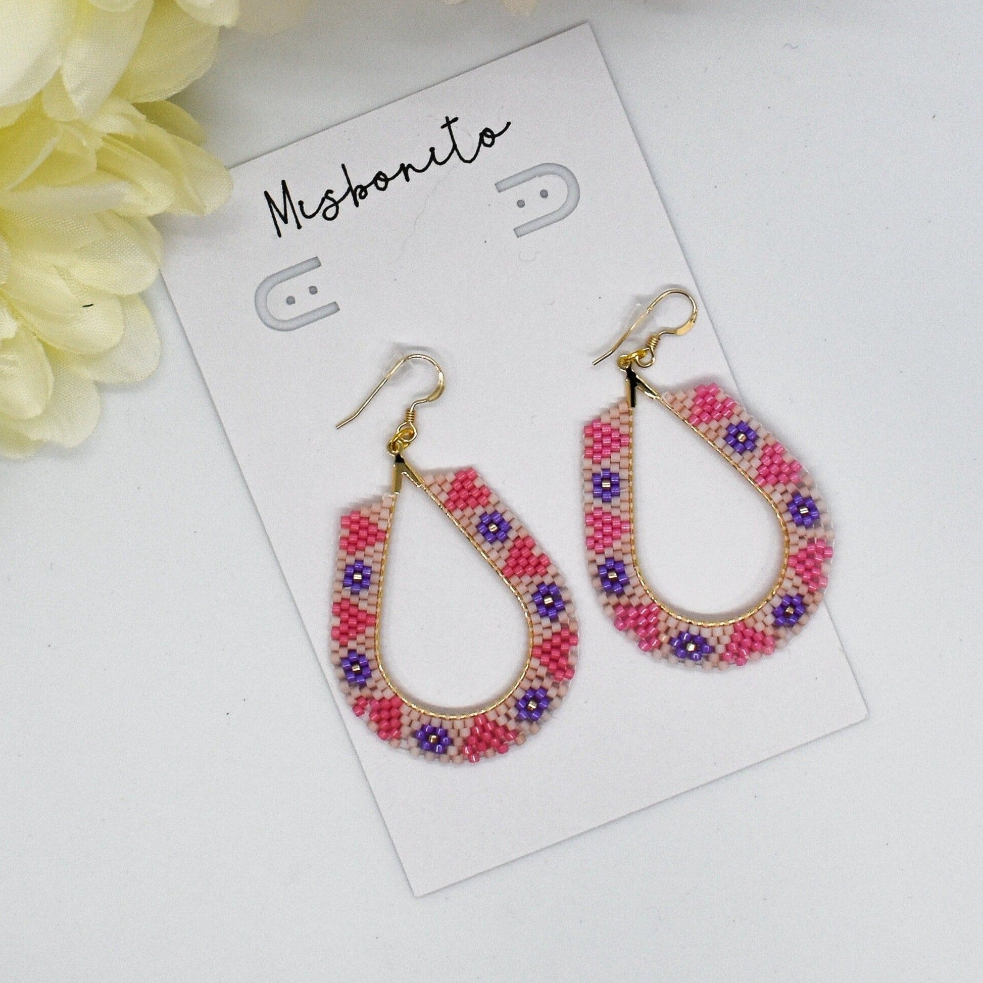 boho oval pink earrings