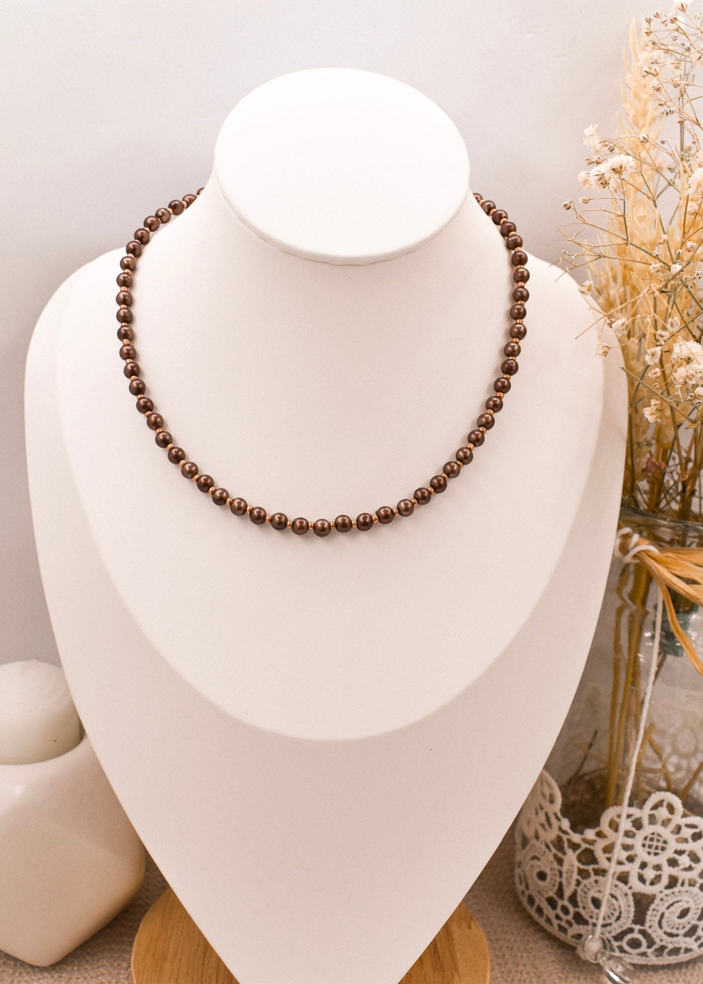 brown mini pearls necklace