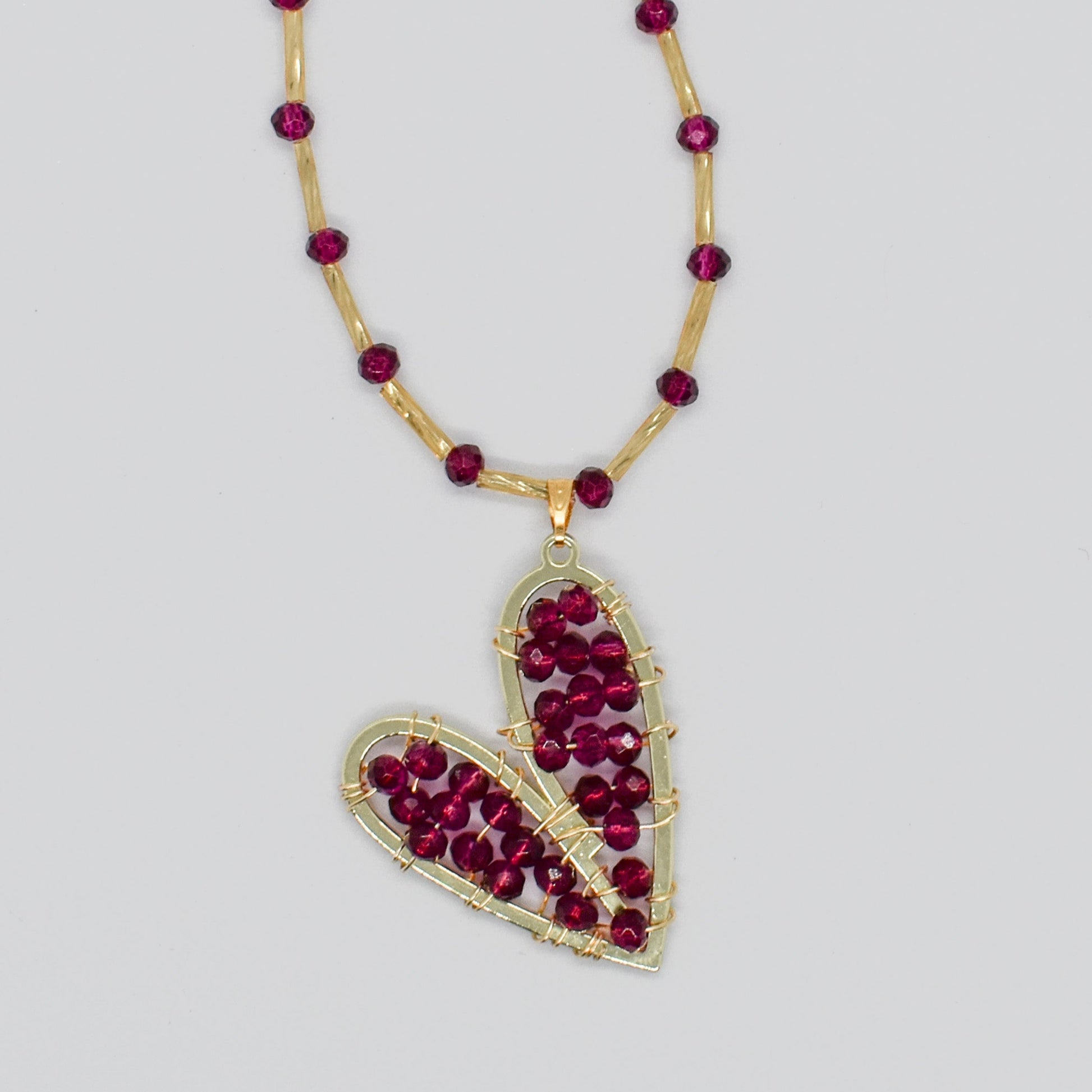 crystal heart necklaces burgundys