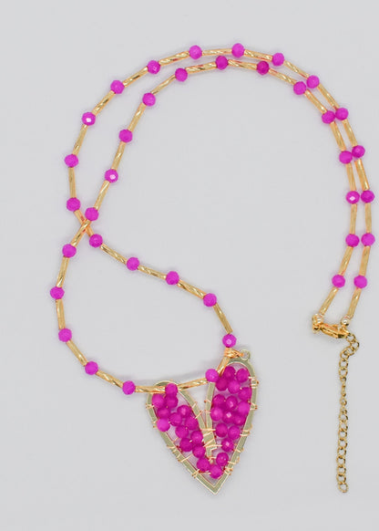 crystal heart necklaces fuccia