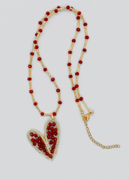 crystal heart necklaces red