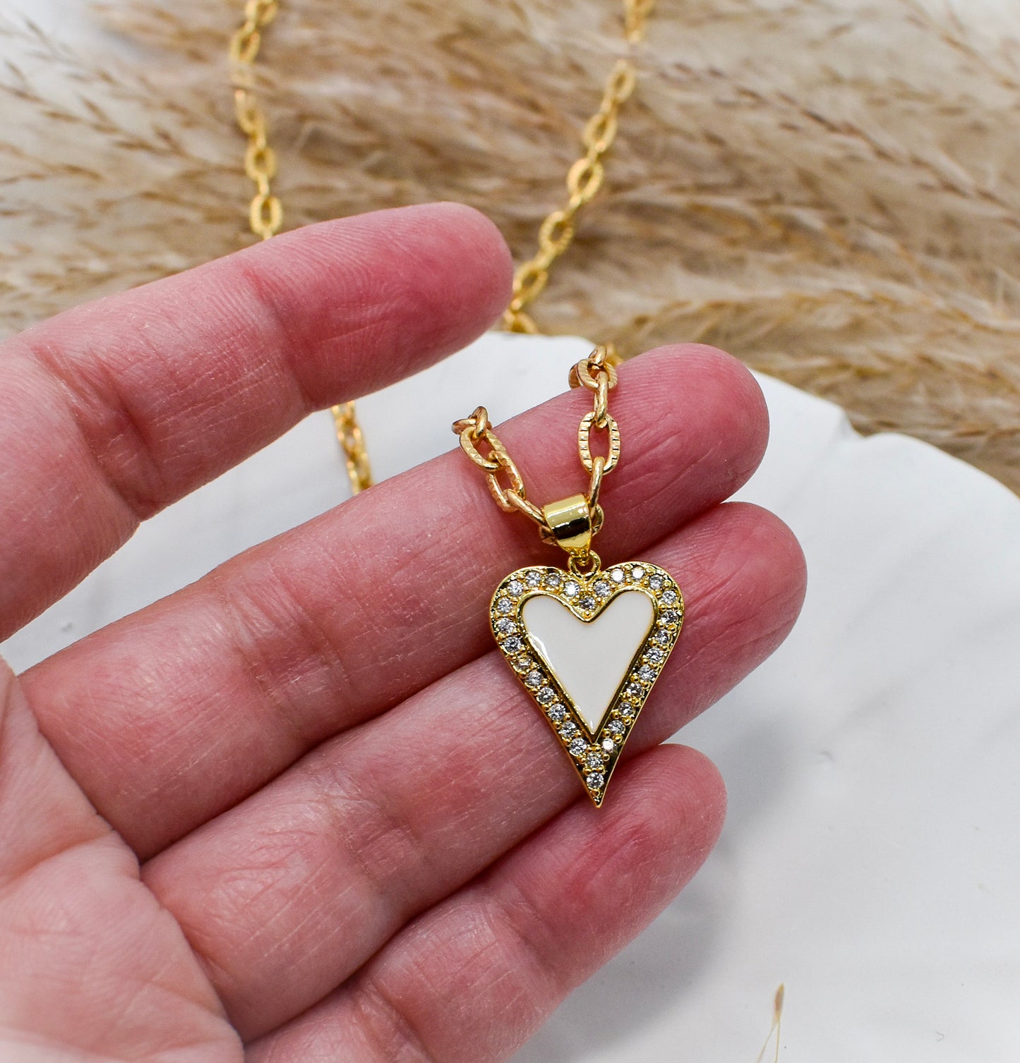 white enamel heart necklace