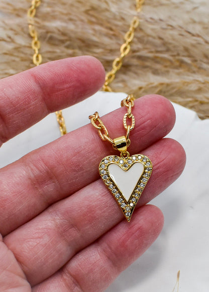 white enamel heart necklace