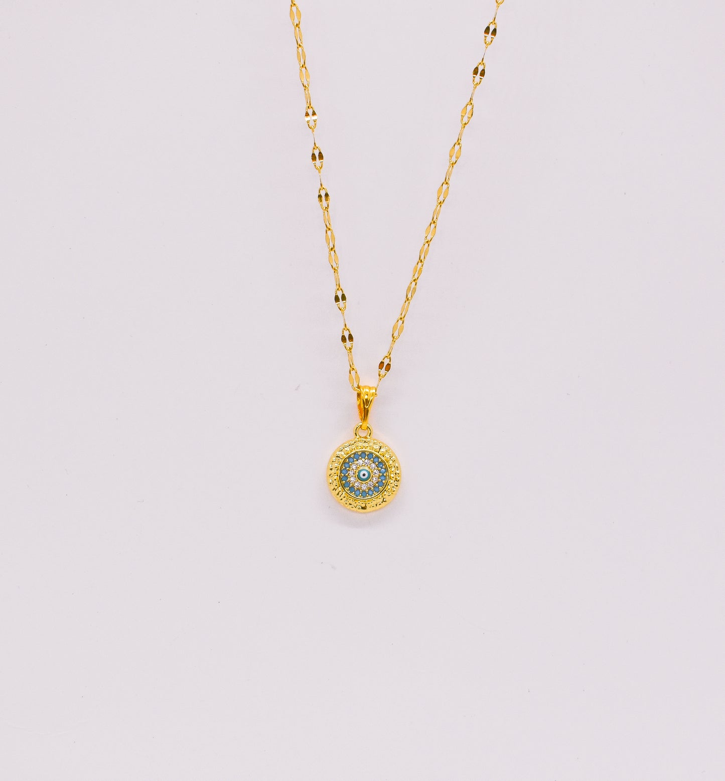 Evil eye round charm necklace