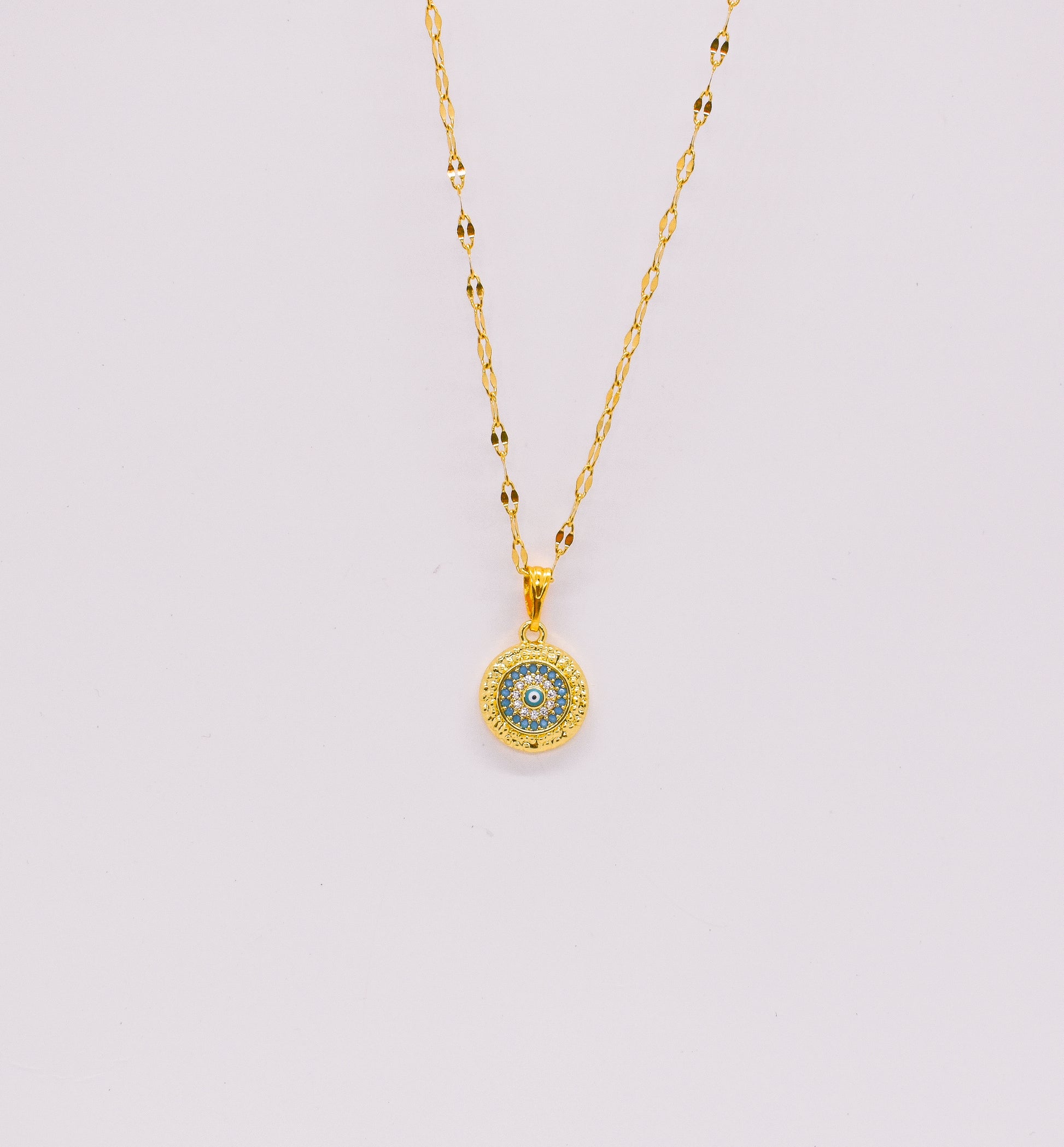 Evil eye round charm necklace