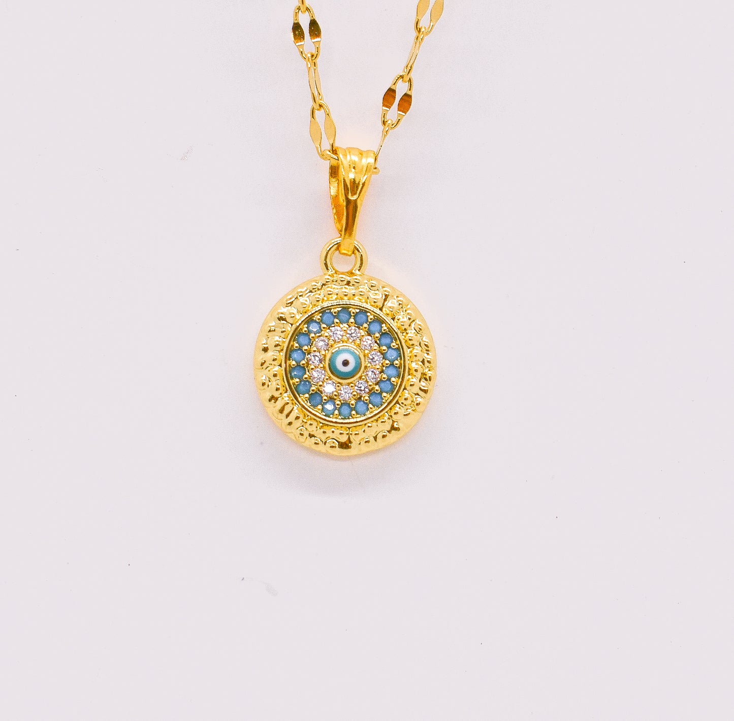 Evil eye round charm necklace