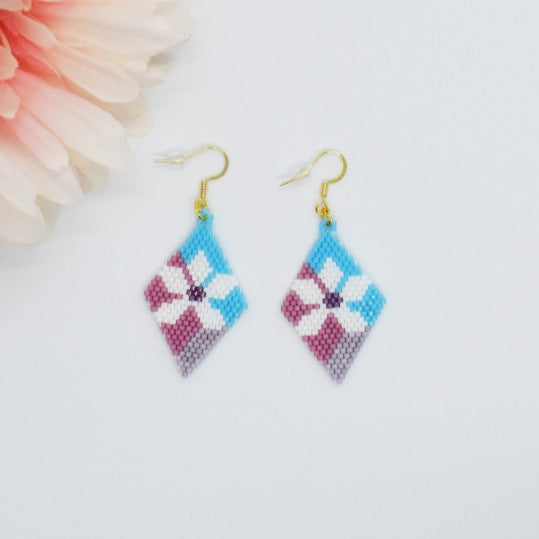 Blue floral beaded earrings