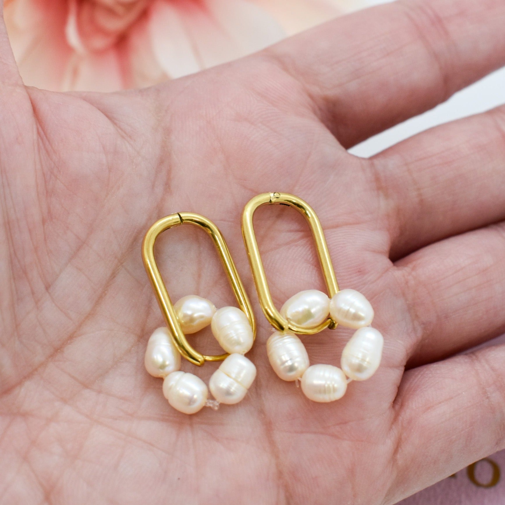 Rectangle pearl hoops