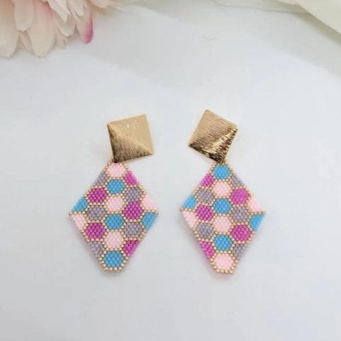 Honeycomb beaded earrings