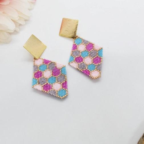 Honeycomb beaded earrings