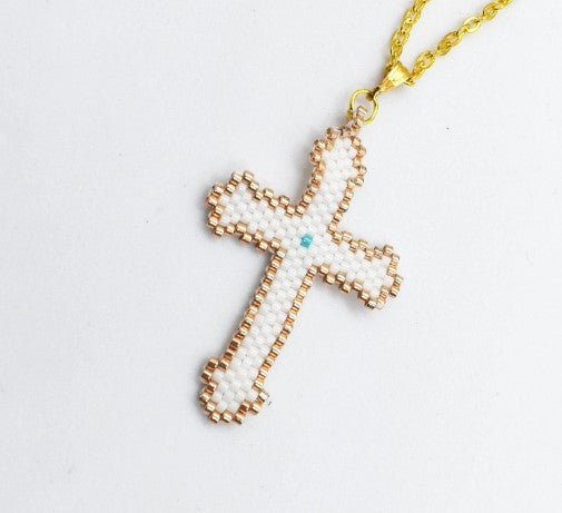 Miyuki cross necklace