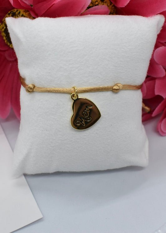 mom beige bracelet with heart charm