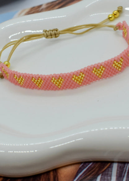 multi heart pink beadaed bracelets salmon