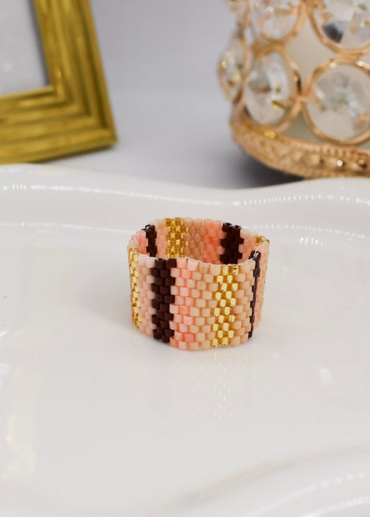 multicolor brown beaded ring