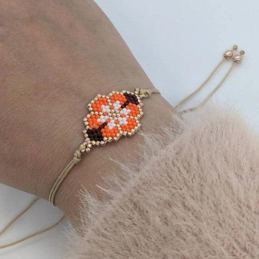 beaded orange flower bracelet