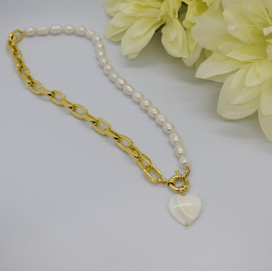 pearl and chain duo necklace