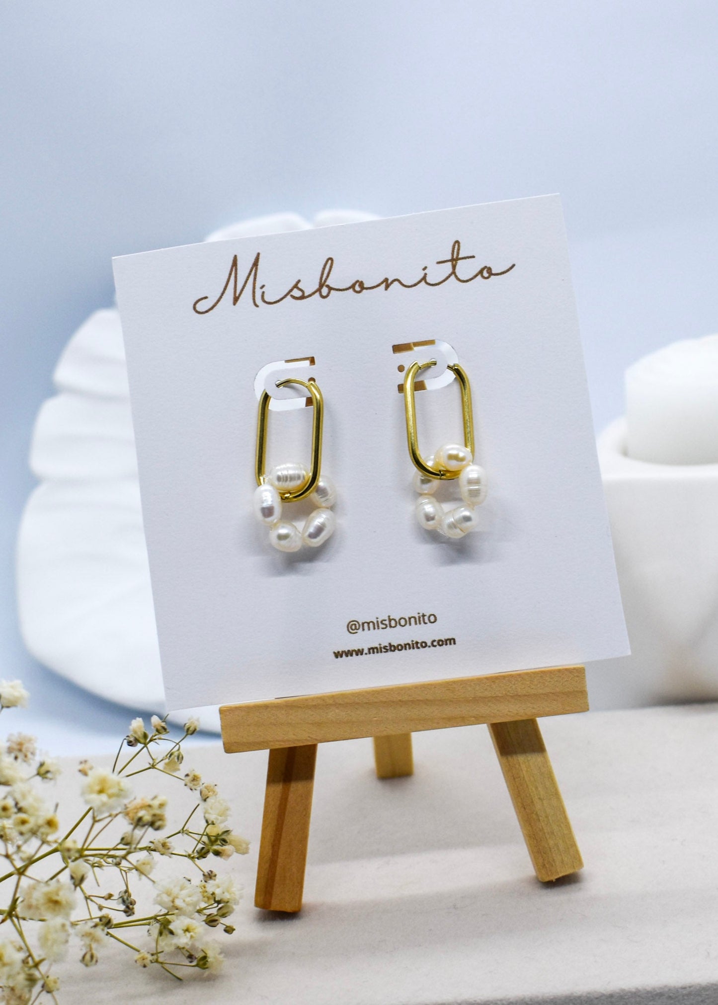 pearl rectangle earrings on a card