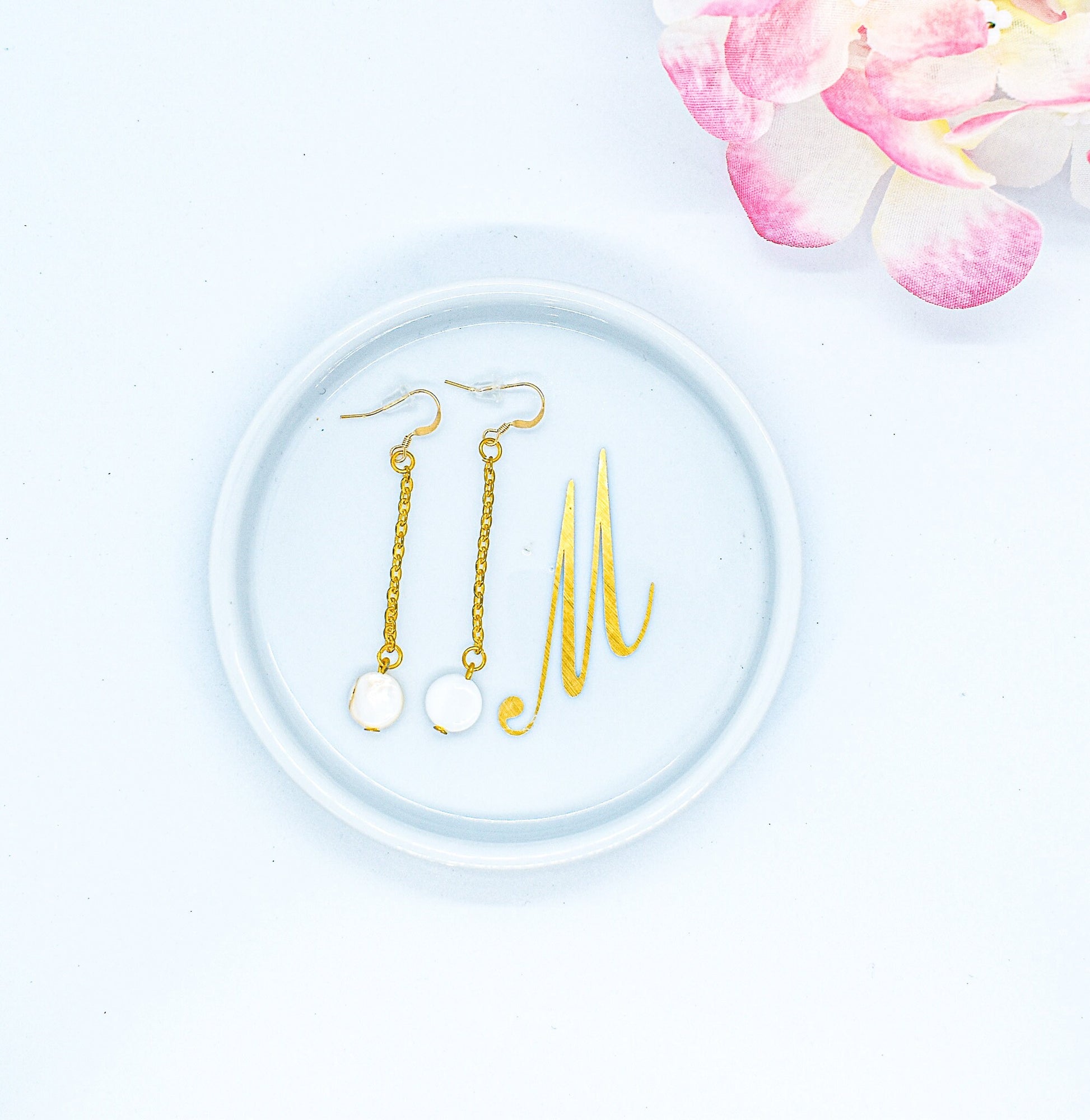 pearl flat 14k earrings