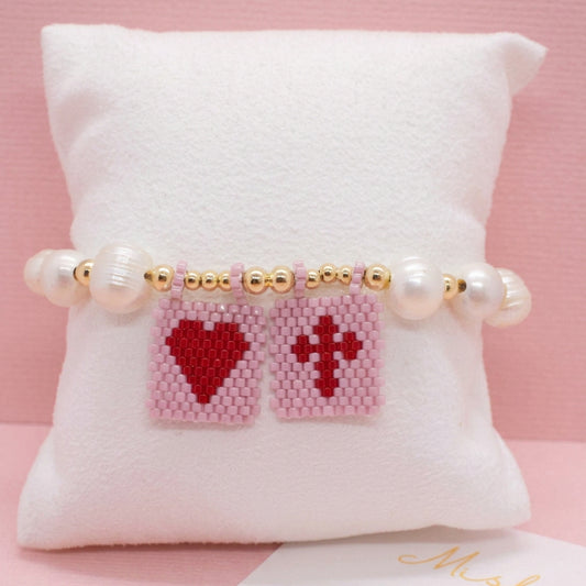 pink scapular charm bracelet