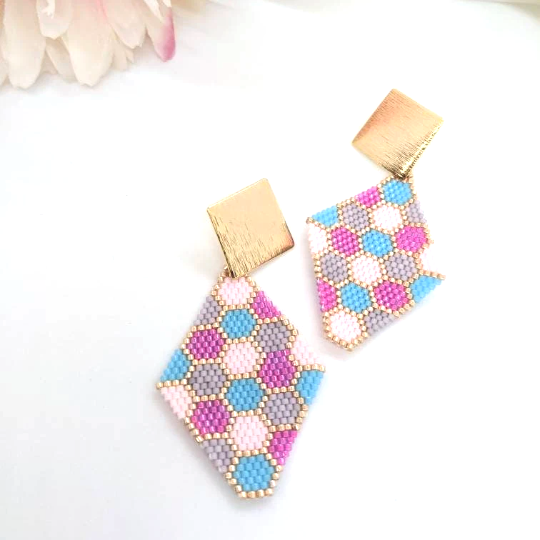 Honeycomb beaded earrings