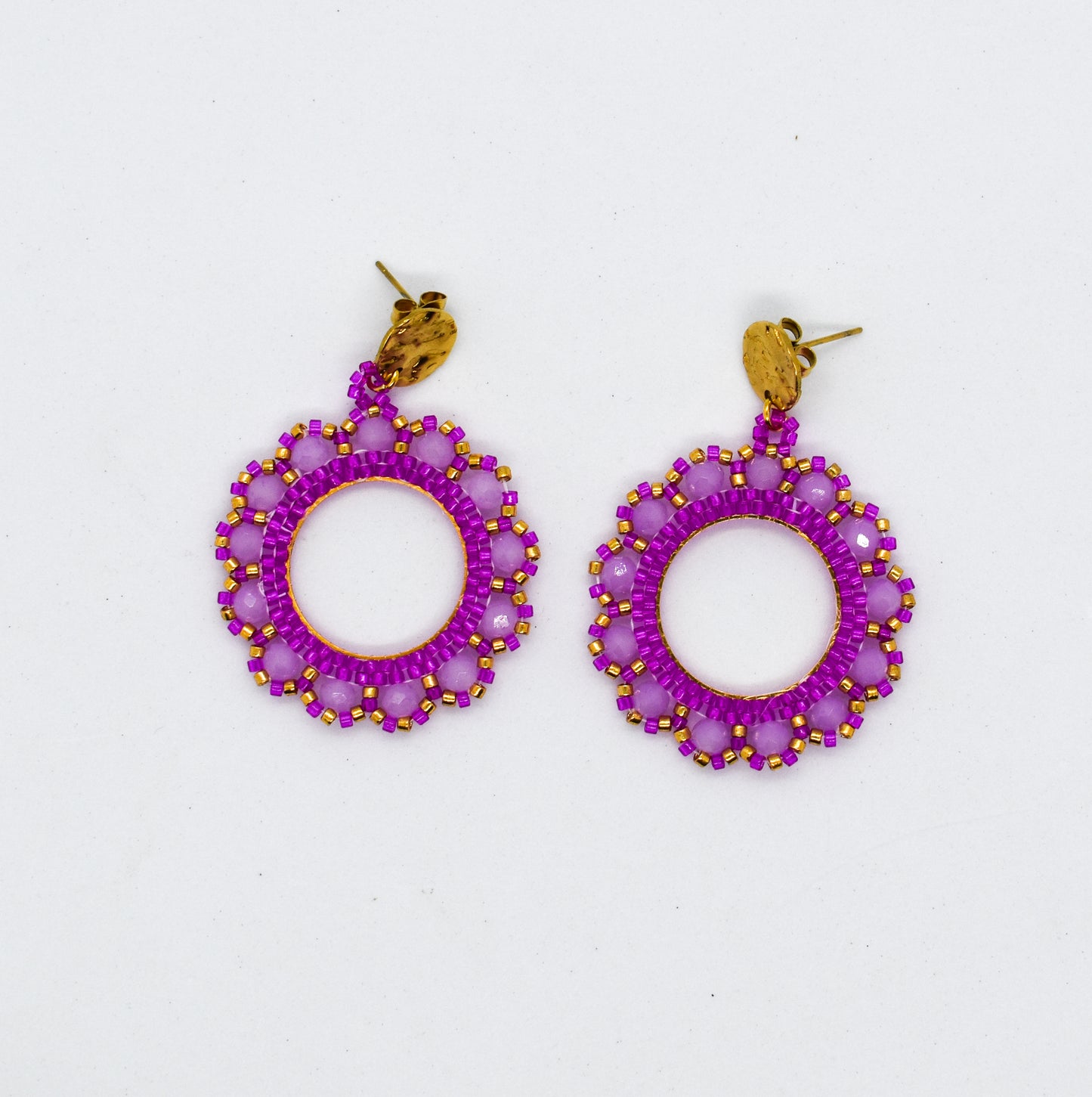 fuchsia round beaded earrings