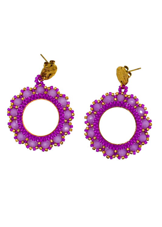 FUCHSIA ROUND BEADED EARRINGS