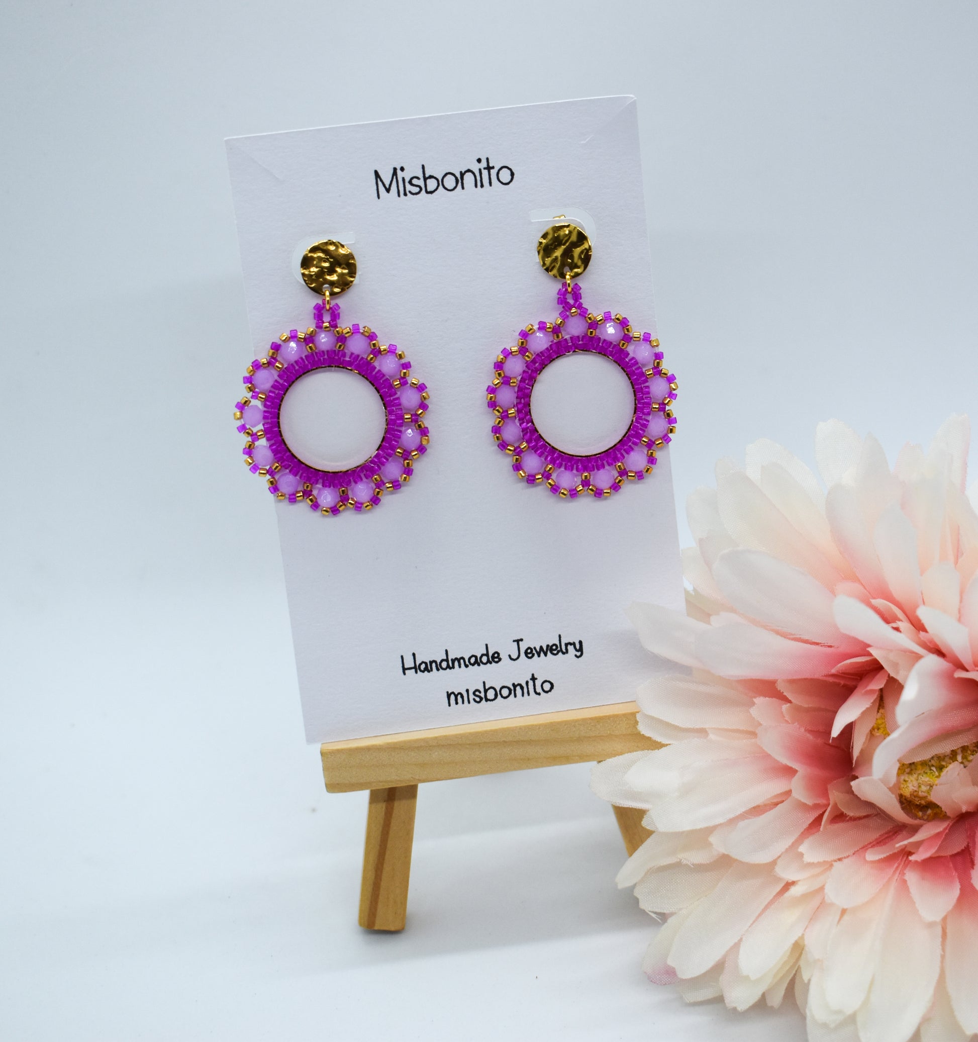 pink round earrings