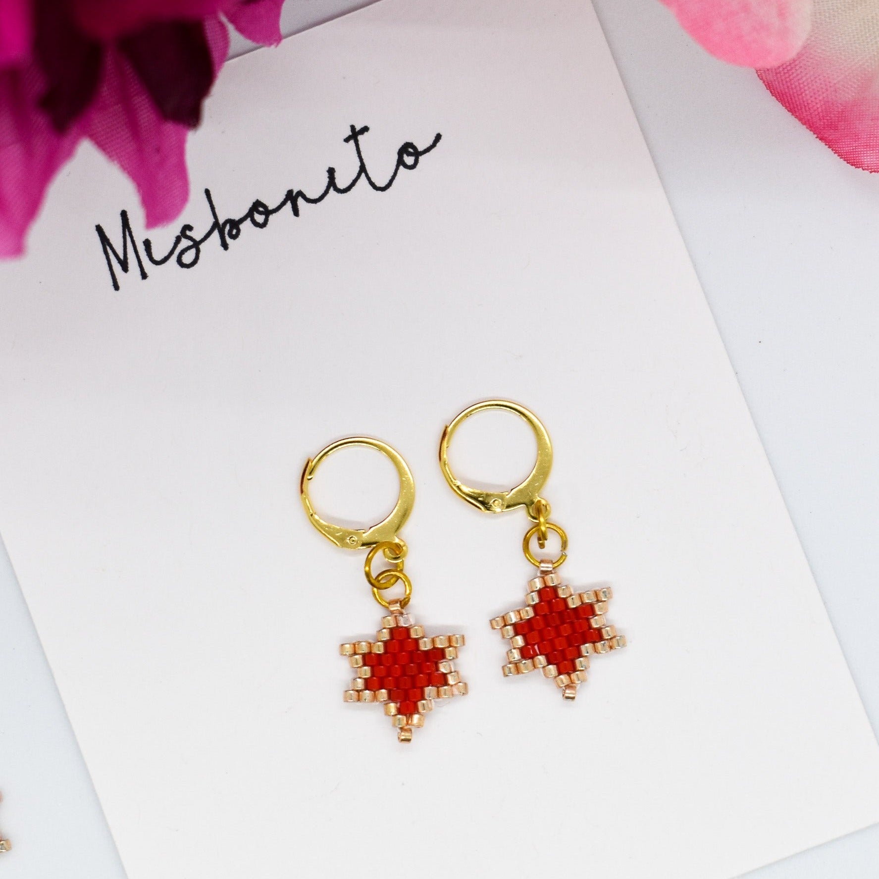 Miyuki red star earrings