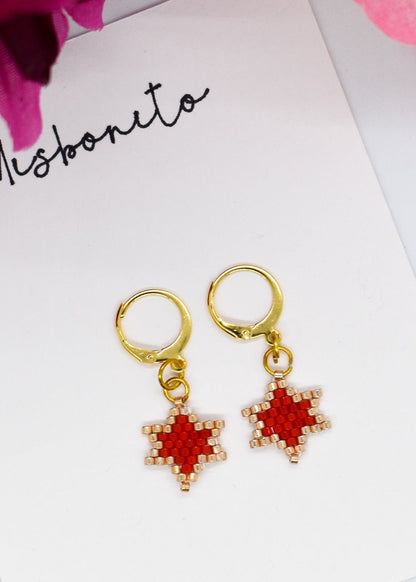 Miyuki red star earrings