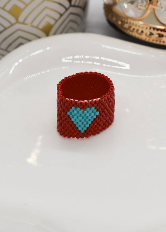 red heart miyuki ring