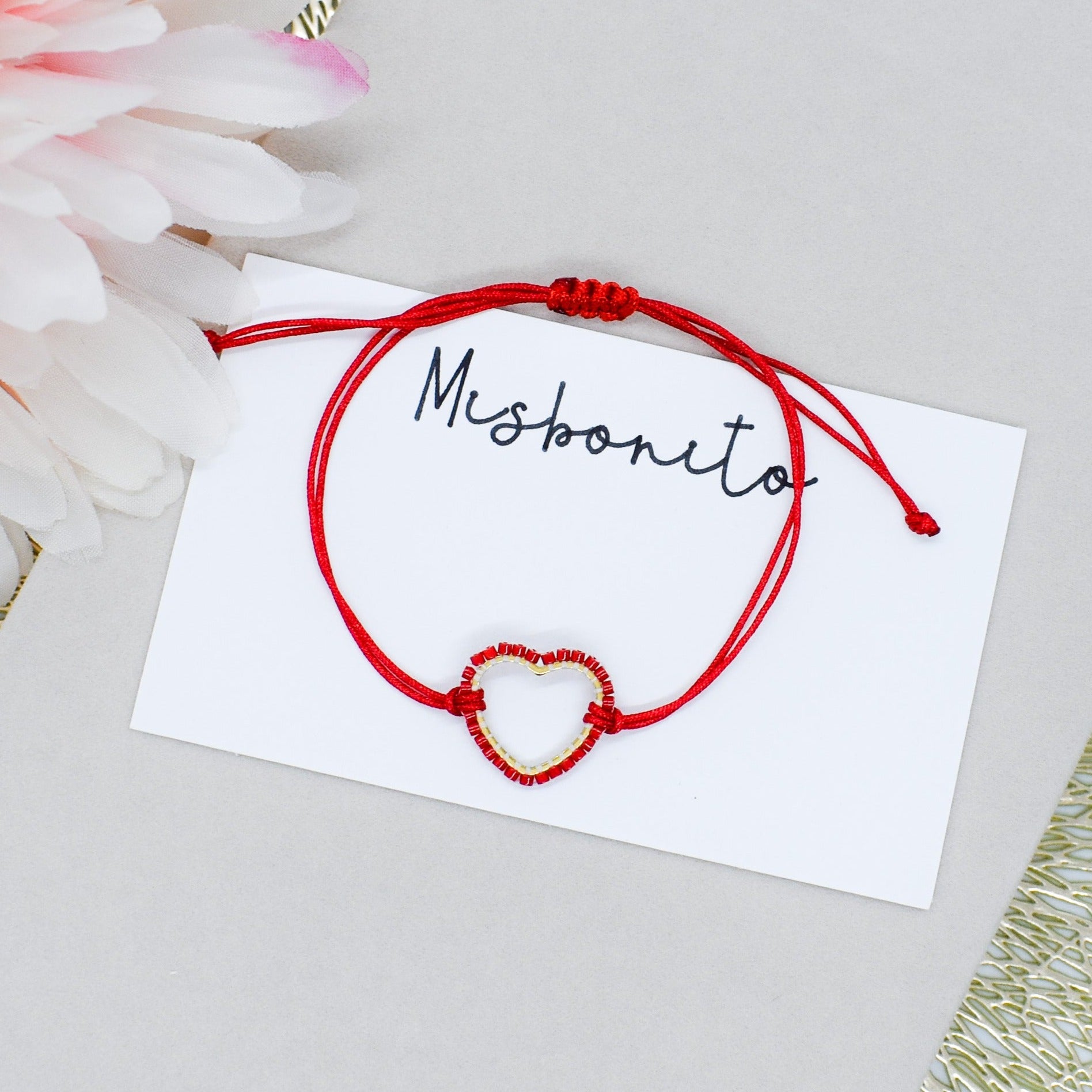 red hollow heart bracelet