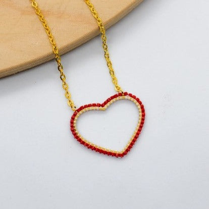 Red Miyuki heart neckalce