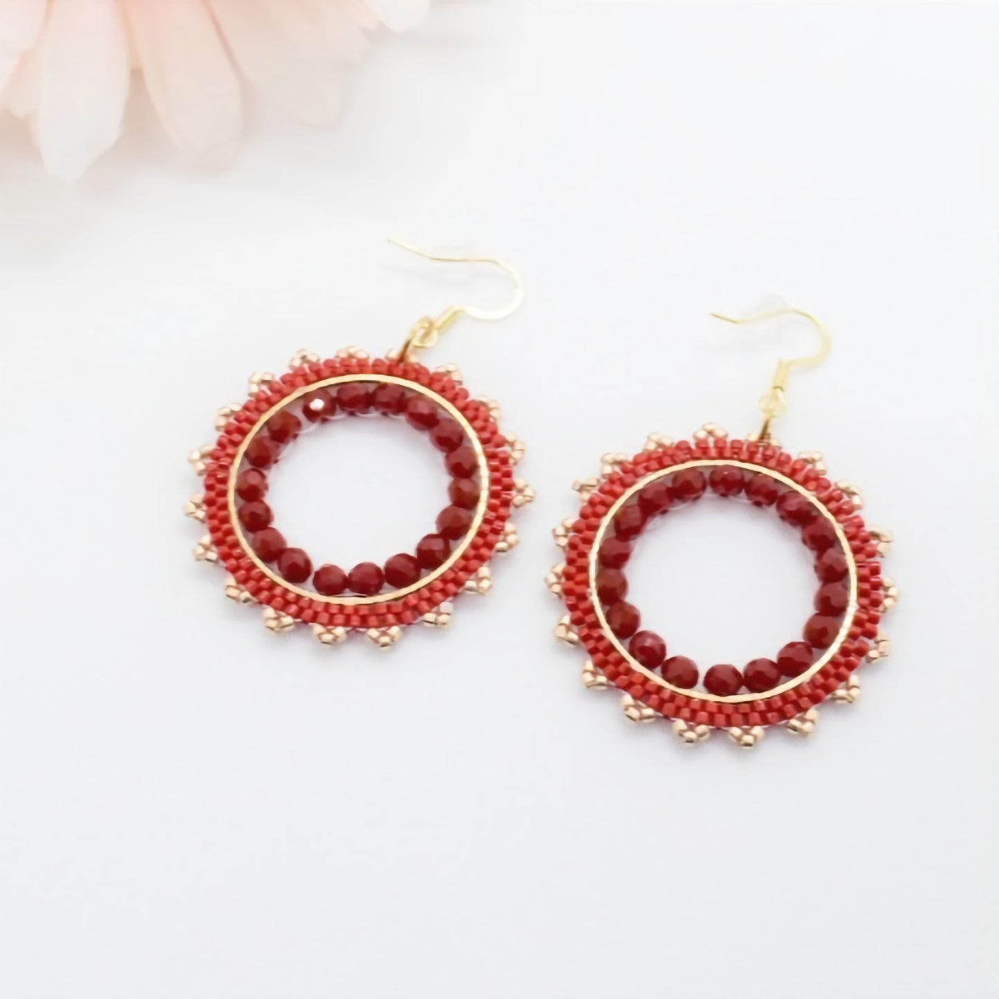 Red hoop beaded earrings