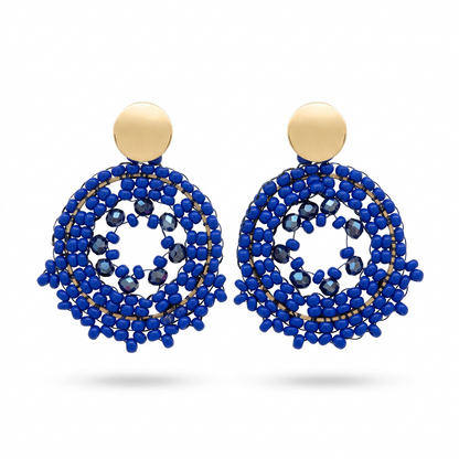 Round Beaded Earrings (Blue)
