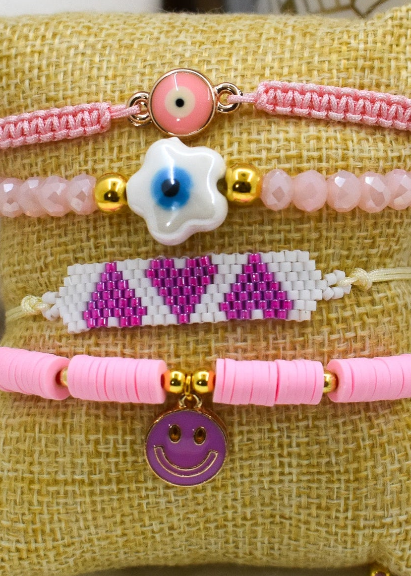 PINK LOVE STACK ADJUSTABLE BRACELETS