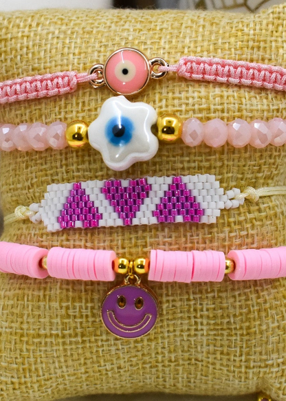 PINK LOVE STACK ADJUSTABLE BRACELETS