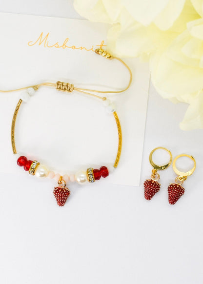 strawberry bracelet and earrings