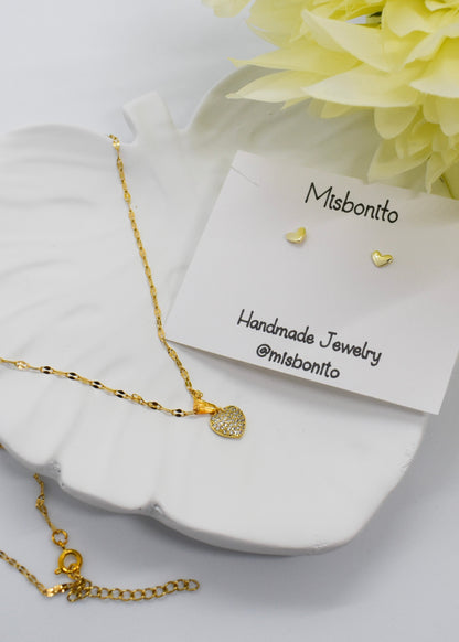 tiny heart earrings and necklace set