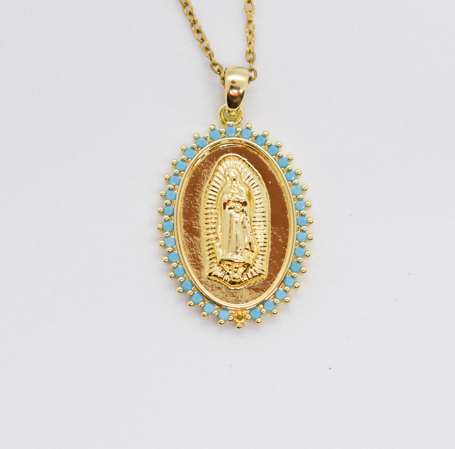 Turquoise Virgin Mary Necklace