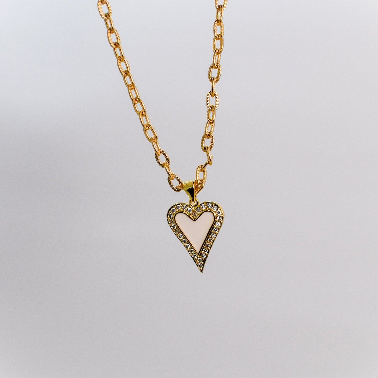 white enamel heart necklace