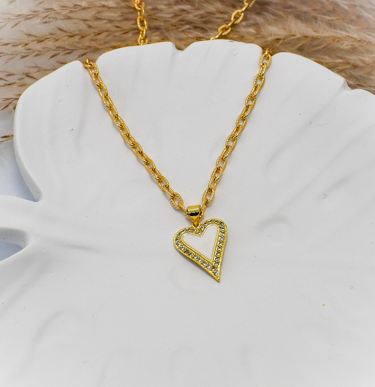 white enamel heart necklace